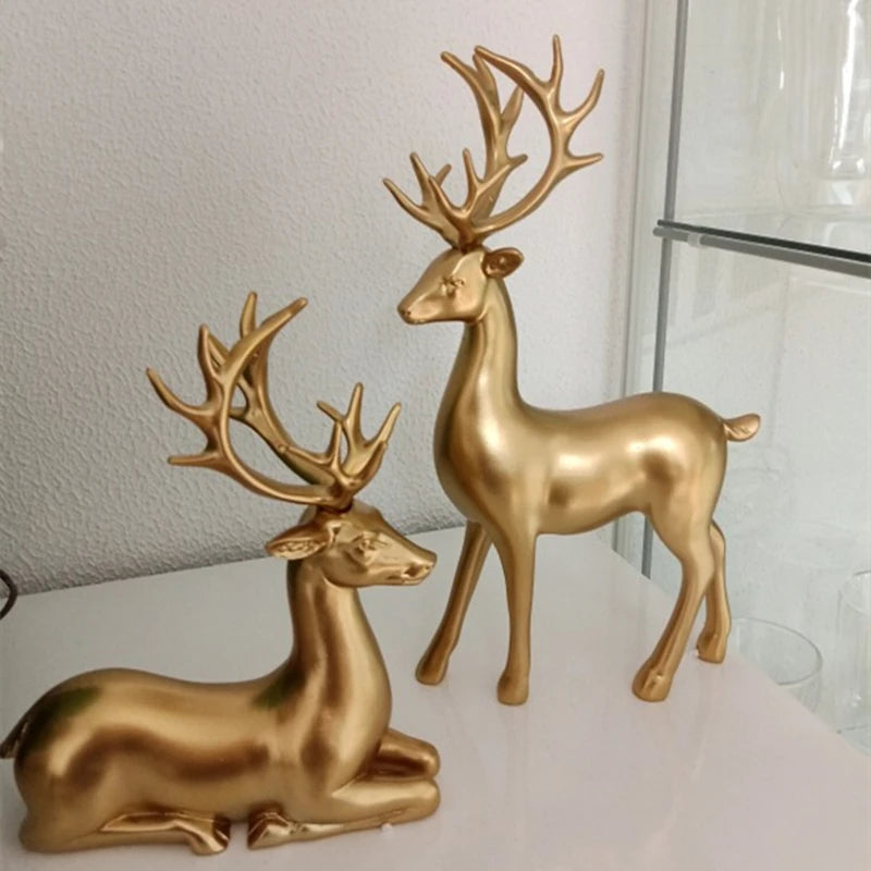 Fashion Couple Deer Sculptures Home Decor Collectible Figurines Wedding Gifts Office Bookself Ornaments Reindeer Statues