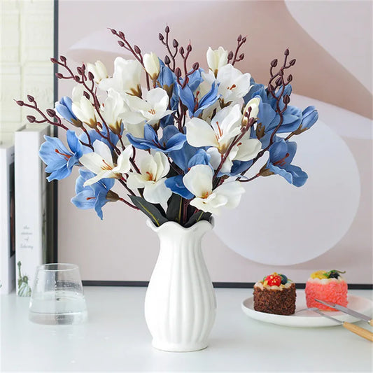 5 Branch Orchid Artificial Magnolia Flowers Home Wedding Living Room Table Decoration Photography Prop Plant Bouquet Flower Wall