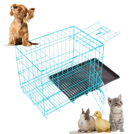 Pet Product Folding Metal Dog Double Door Home Puppy Cage Large Black Non-Chew Tray Foldable Fence Cat Playpen Training Gate