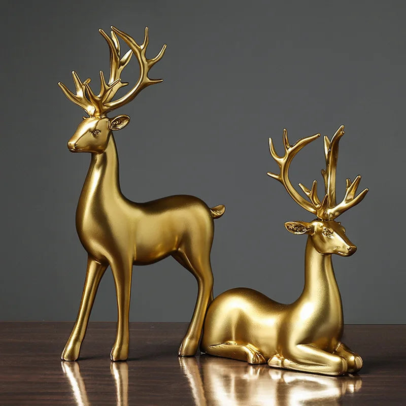 Fashion Couple Deer Sculptures Home Decor Collectible Figurines Wedding Gifts Office Bookself Ornaments Reindeer Statues