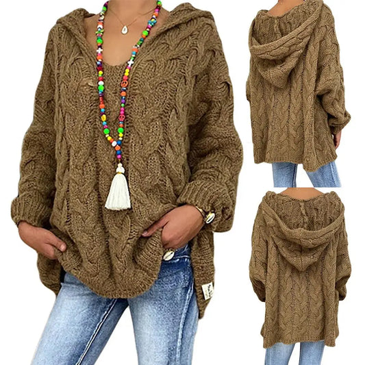 Women Knitted Sweater Hooded Autumn Solid Color Long Sleeve Braided Pullover Sweater Women's Clothing свитер женский pull femme