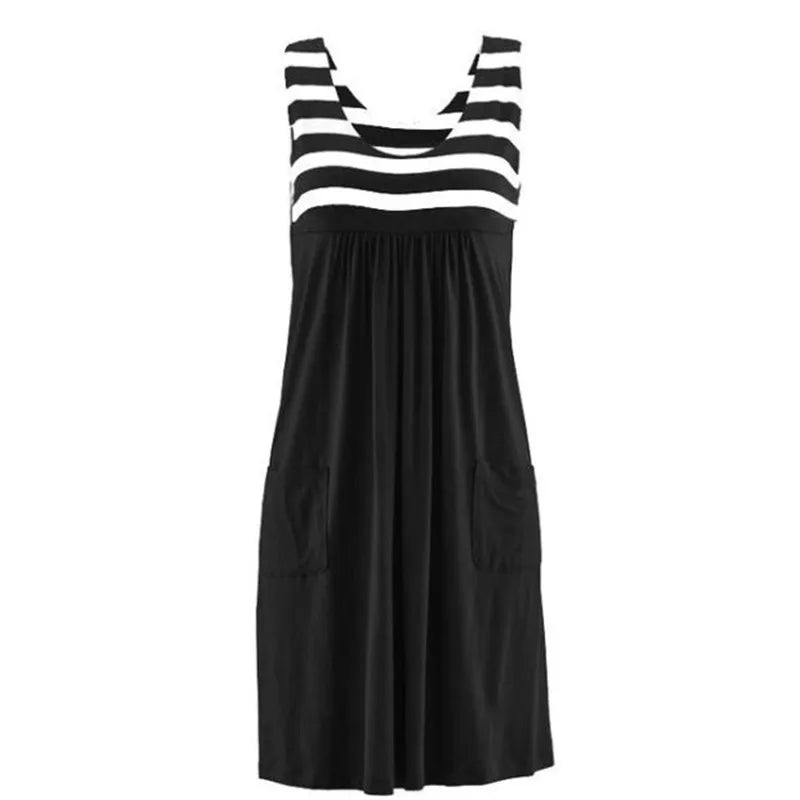 Fashion striped dress  summer dress  loose simple sleeveless dress women's clothing
