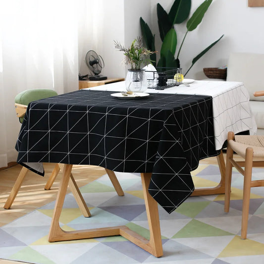 Modern Square Plaid Black And White Waterproof Table Clothes Cloth Cotton Linen Coffee Table Tablecloth Tablecloths Table-cloth
