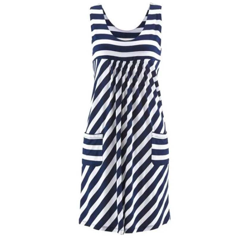 Fashion striped dress  summer dress  loose simple sleeveless dress women's clothing