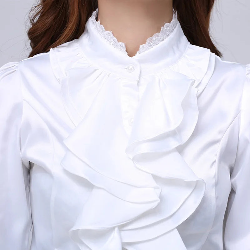 Shirts Women's Blouses Summer Shirts Elegant Ruffled Collar Office Lady Tops For Women White Black Women's Clothing 2021 Blusas
