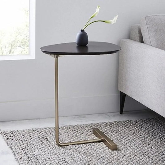 JOYLIVE Simple Modern Side Table Iron Art Sofa Corner Table Lazy Bedside Reading Oval Coffee Table Tea Solid Wood Counter Top