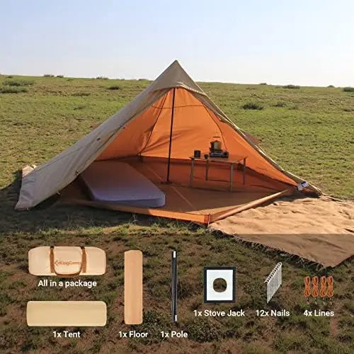Tent with Stove Jack, 4 Season Cotton Hot Teepee Tent with Snow Skirt, Set-up Rainfly, for Glamping, Camping, Hiking, Wind-Proof
