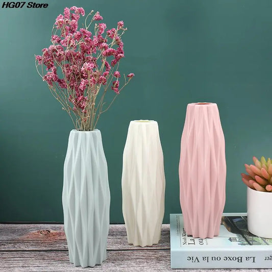 Hot Home Flower Vase Decoration Home Plastic Vase Modern Creative White Imitation Ceramic Flower Pot Hydroponic Home Decoration