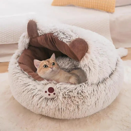 Winter New Long Plush Pet Cat Bed Round Cat Cushion Cat House Warm Cat Basket Cat Sleep Bag Cat Nest Kennel For Small Dog Cat
