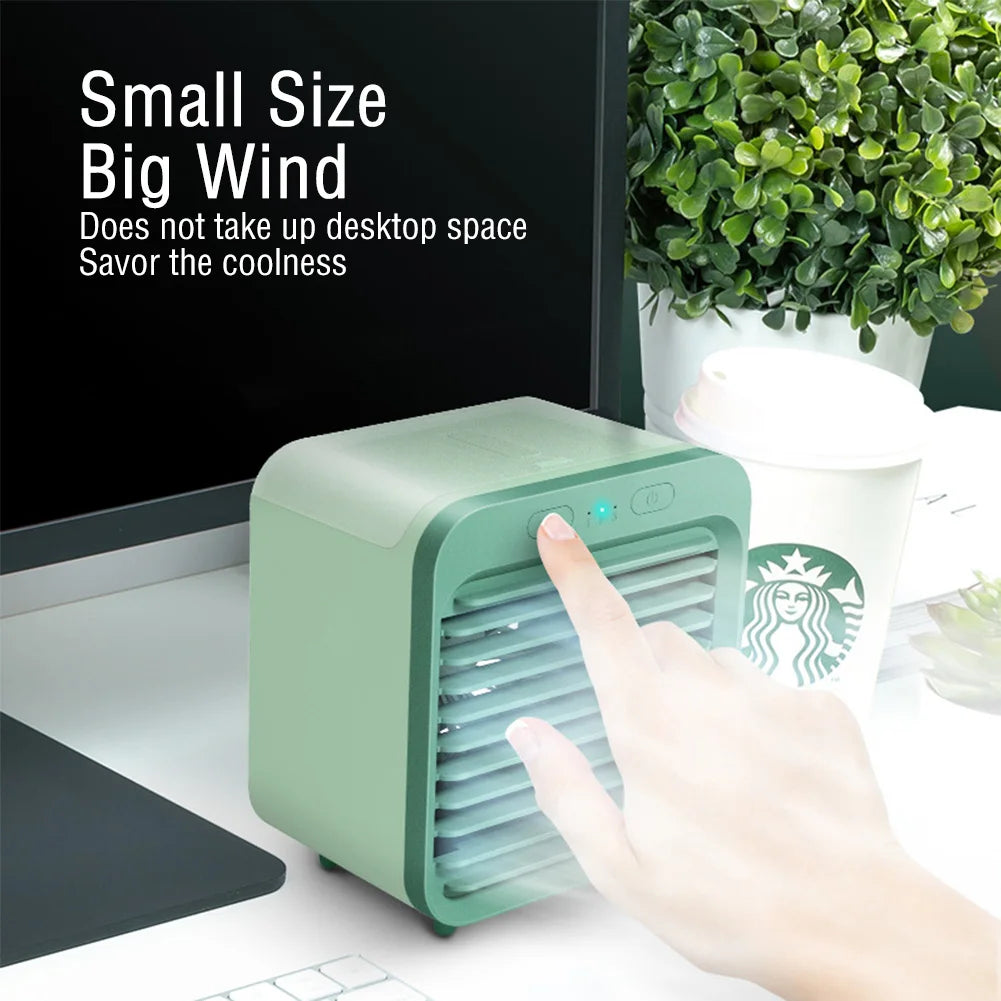 2023 New Portable USB Chargeable Mini 3 Gear Air Conditioner Cooler Fan Air Conditioner Air Cooling Fan Office Desktop Fan