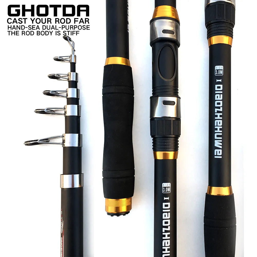 GHOTDA New Telescopic Fishing Rod 2.1M-3.6M Ultralight Carbon Fiber M Power Spinning Pole Lure Weight 5-50g Pesca