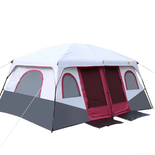 6-12Persons 2Rooms Large Space Tent Glamping Tourist Outdoor Camping Family Travel Anti-storm Suncreen Luxury UV 50+ Beach Play