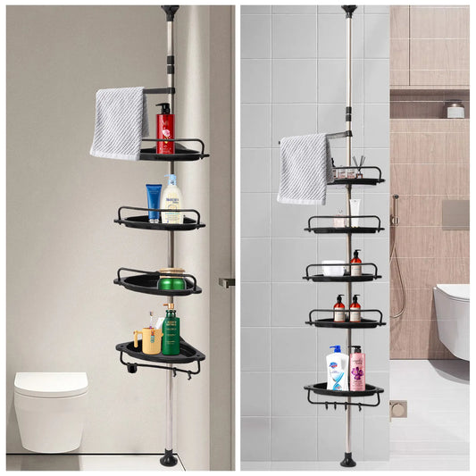 Rustproof Shower Corner for Bathroom Bathtub Storage Organizer for Shampoo Accessories 4-Tier Adjustable Shelves with Tension
