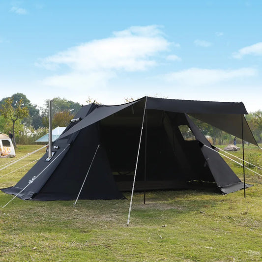 Double Peak Tent with Chimney Hole 300D Oxford Waterproof Sunscreen Outdoor Camping Cooking Glamping Tourist Sanctuary Shelter