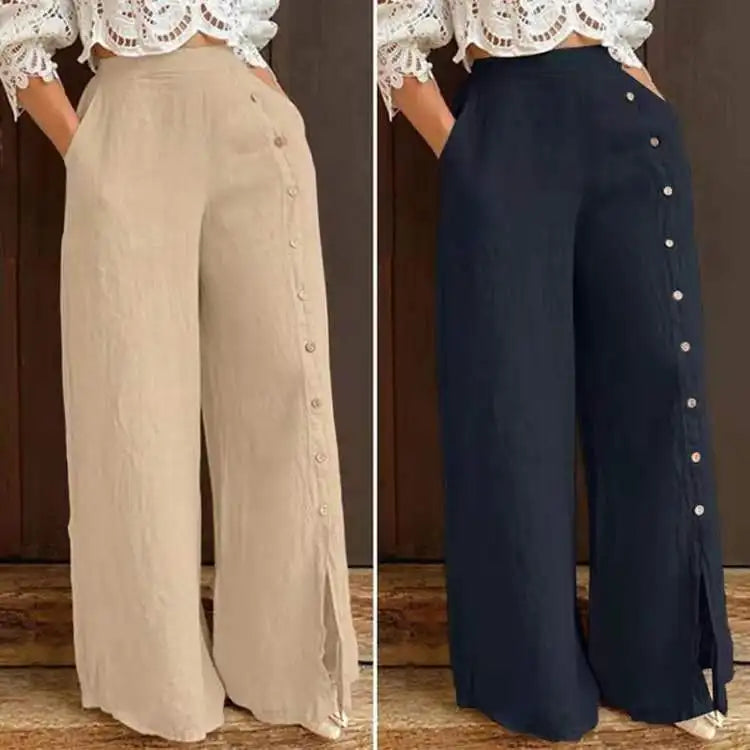 Multi Button Split Wide Leg Pants High Waist Pants Loose Casual 2022 Spring And Autumn New Style Europe Fashion Women's Clothing