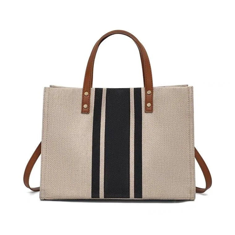 Women's Tote Stripe Bag Handheld Summer High Capacity Canvas Luggage Outer Crossbody Messager Bag Business Casual Handbag