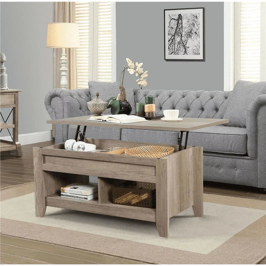 41" Lift Top Coffee Table with 2 Storage Compartments, Rustic Gray