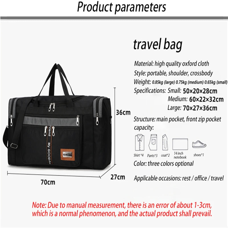 Oxford Travel Bag Handbags Large Capacity Carry On Luggage Bags Men Women Duffel Shoulder Outdoor Tote Weekend Waterproof Bag