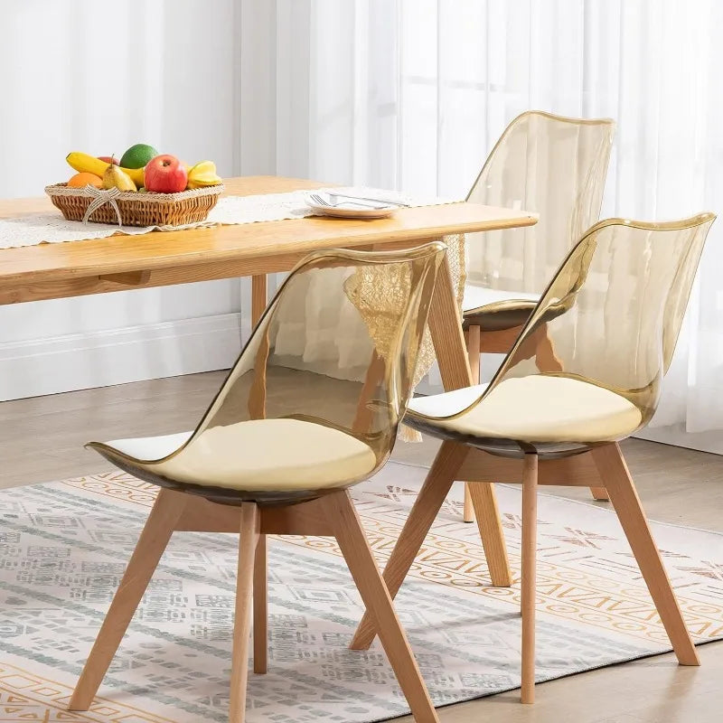 Modern Kitchen Dining Chairs Set of 4, Acrylic, Clear Accent Seat Cushions Made of PU Leather and Solid Beech Legs
