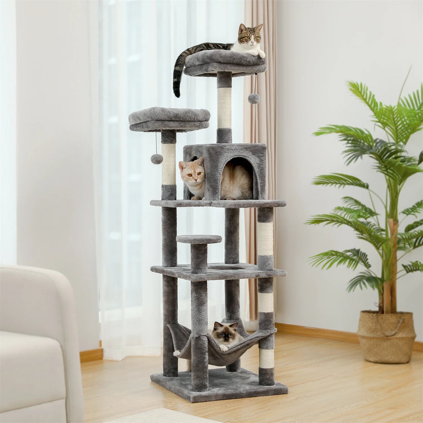 Free Shipping Cat Tree Large Cat Tower with Scratching Posts Multilayer Cat Tower with Hammocks Condo