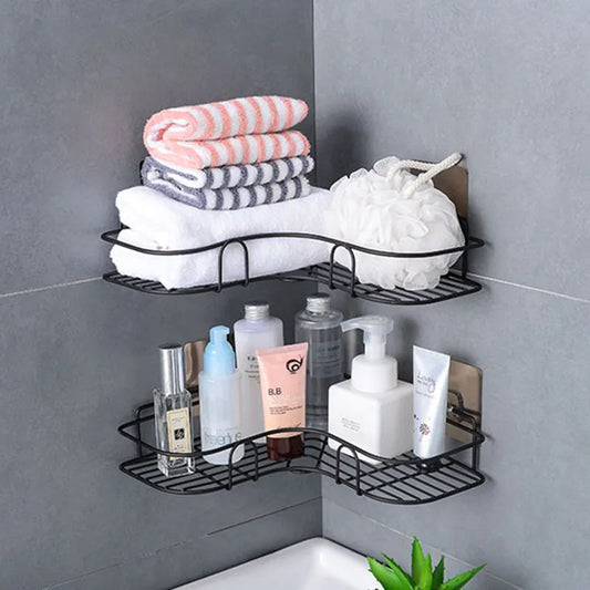Bathroom Corner Storage Shelves Wall Mounted Rack Shampoo Storage Shelf Cosmetic Holder No Punch Metal Shelf Condiment