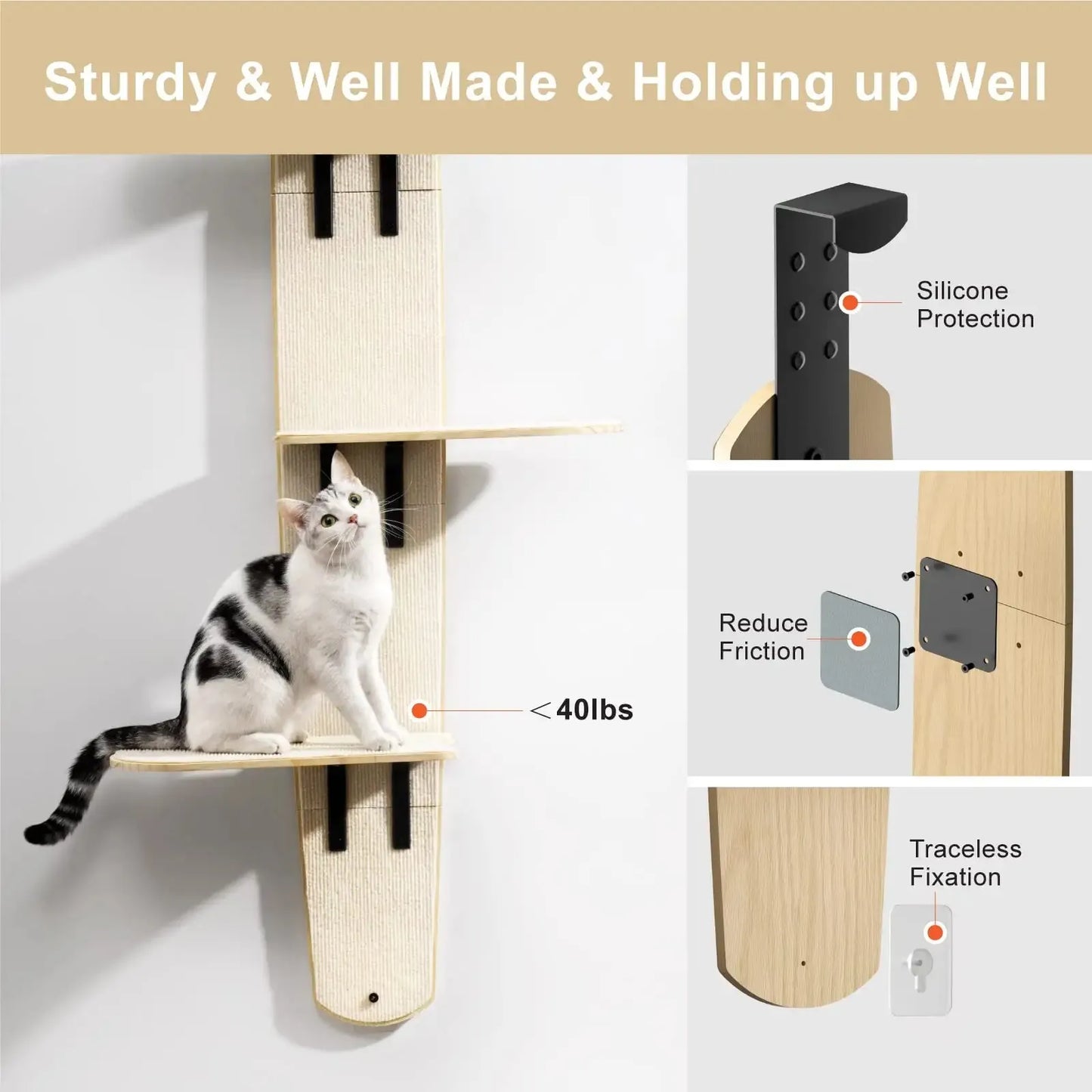 Mewoofun Door Hanging Bed for Cat Pine Wood Eco-friendly Good Stablity Scratch Board Easy Assembly Pet Climbing Frame