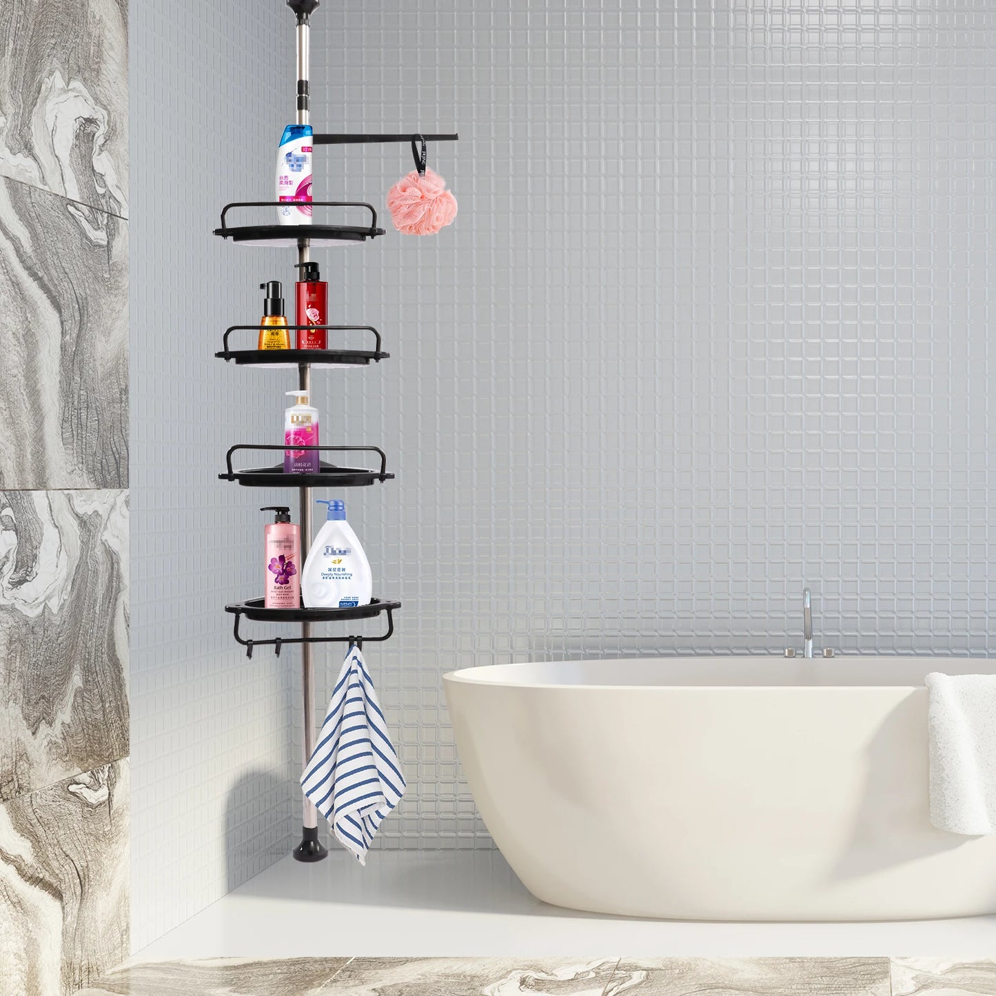 Height-Adjustable Shower Shelf No Drilling Shower Shelf Corner Stainless Steel Bathroom Shelf
