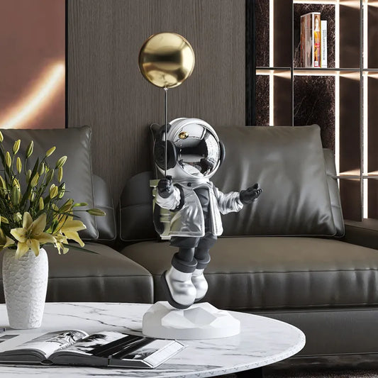 Floating Astronaut Statue Decor with Metal Tray Resin Spaceman Large Sculpture Key Tray Holder Living Room Home Decor Ornament