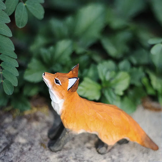 Nordic Style Fox Handmade Wood Carving Solid Wooden Animal Model Sculpture Fox Ornaments Gift Home Garden Decoration Accessories