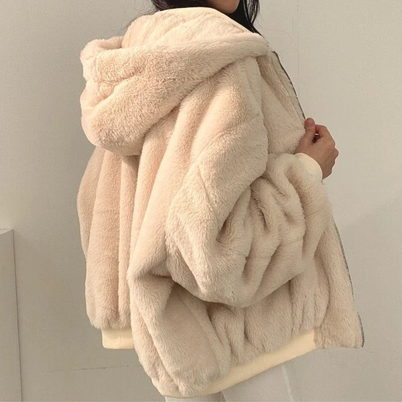 Korean Style Plus Velvet Thickened on Both Sides To Wear Lamb Wool Cotton Clothing Women's Coat Winter New Hooded Cotton Jacket