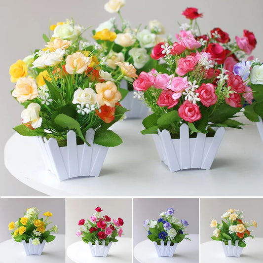 Artificial Flowers Home Decor Simulation Plant Plastic Fake Flower Potted Home Living Room Ornaments Rose Fence Flower Set