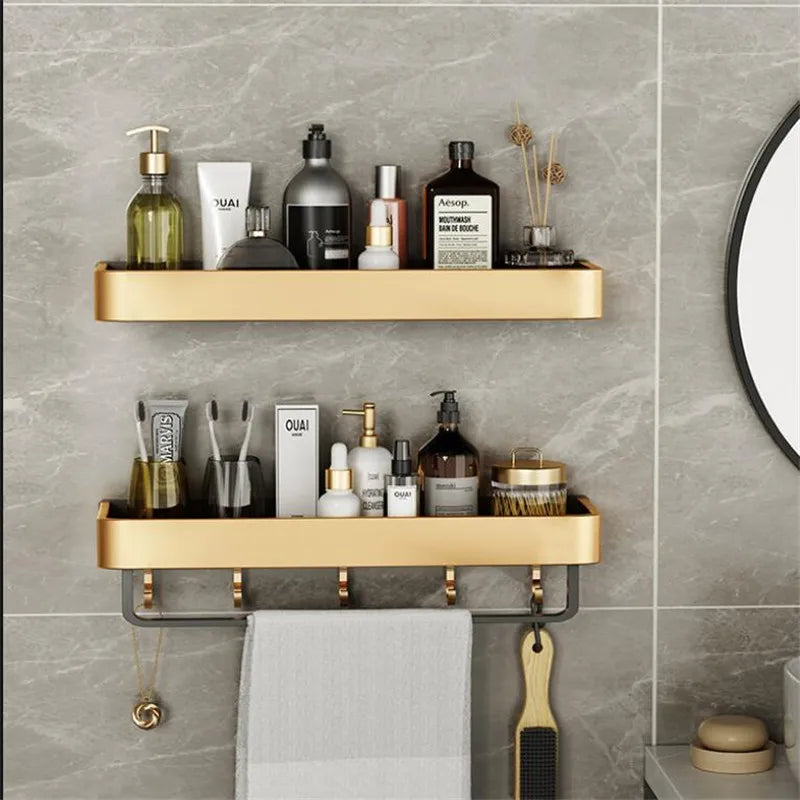 Bathroom Shelf Wall Mounted Bathroom Storage Organizer Holder Corner Shelf Brushed Gold Black Aluminum Bath Shower Shelf