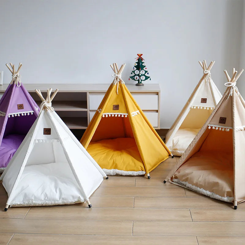 Pet Cat Tent Dog House Bed with Thick Cushion for Cats Dogs Deep Sleeping Indoor Canvas Soft Indian Puppy Teepee Pet Supplies